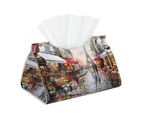 Pittura a olio Parigi scena di strada Torre Eiffel stampa lunga scatola di fazzoletti copertura - pieghevole in pelle porta fazzoletti per vanità, comodino, scrivania e bagno