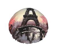 Pittura a olio Parigi Torre Eiffel Cuffia da doccia per le donne riutilizzabile a doppio strato Cappelli per capelli da bagno Fascia elastica impermeabile da donna Spa Salon Shower Hat Caps