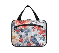 Pittura a olio Sensazione Blu Grigio Retro Fiore Uccello Hanging Bag per gli uomini con gancio, Designer Chic articoli da toeletta Borsa per i viaggiatori che viaggiano Porta cosmeticos Mujer para