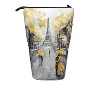 Pittura a olio Torre Eiffel moderna coppia in piedi telescopico matita borsa in tessuto Oxford portatile per ragazzi ragazze adolescenti studenti ufficio, Nero , Taglia unica