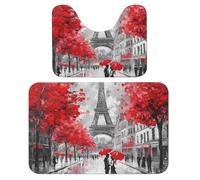 Pittura a olio Torre Eiffel Set di 2 pezzi Vintage Parigi Tappeto da bagno assorbente e tappetino da bagno tappetino antiscivolo con piedistallo WC