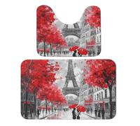 Pittura a olio Torre Eiffel Set di 2 pezzi Vintage Parigi Tappeto da bagno assorbente e tappetino da bagno tappetino antiscivolo con piedistallo WC