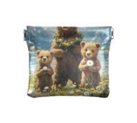 Pittura a olio Tre Orsi Squeeze Coin Purse Pouch Change Holder PU Leather Mini Portafoglio portamonete per donne ragazze uomini