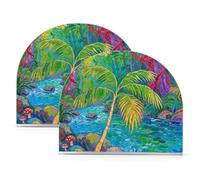 Pittura a olio tropicale Jungle River Portatovaglioli in acrilico per picnic Bar Rustico autoportante portatovaglioli da tavolo decorazione per la casa per tavolo, cucina, confezione da 2