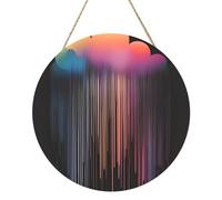 Pittura a pannello in legno rotonda arcobaleno colorato pioggia 30,5 cm. Opera d'arte squisita, legno ecologico, una scelta elegante per la decorazione della casa.