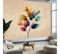 Pittura Ad Acquerello Foglie Carta da Parati In Tessuti non Tessuti 350 x 256 cm Murali, Beige Fotomurale Murale Soggiorno Camera da Letto Cameretta Dei Bambini Decorazione