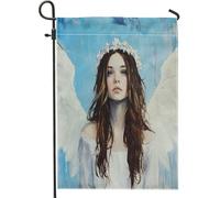 Pittura ad olio Angelo con ali Bandiere da giardino 30,5 x 45,7 cm su entrambi i lati per esterni decorativi, bellissimo motivo dea bandiera per casa da cortile, fresco divertente all'aperto piccolo