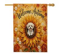 Pittura ad olio Autunno Cane Maltese Cortile Cortile Verticale Casa Bandiere 28x40 Doppio Lato per Esterno, Autunno Girasole Foglia d'Acero Casa Stampato Bandiera, Cool Home Outdoor Decorazione