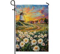 Pittura ad olio Campo Margherita Cortile Cortile Giardino Verticale Giardino Bandiere 12x18 Doppio Lato per Esterno, Autunno Mulino A Vento Casale Stampa Bandiera, Casa di Campagna Outdoor Modello