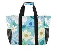 Pittura ad olio con fiori blu-verdi Utility Bag per baule pieghevole con scomparti con manici borsa da spiaggia, Dipinto ad olio con fiori blu-verdi, 1 size, Moda