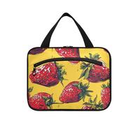 Pittura ad olio con fragole rosse appeso trucco borsa cosmetica da viaggio con gancio, borsa da toilette multifunzionale sospesa di design per le donne deve viaggiare bolso Viajero para Mujer L
