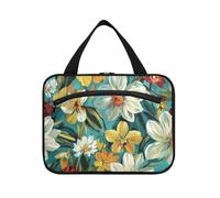 Pittura ad olio con margherite bianche appese borsa da toilette da viaggio da uomo con gancio, accessori di design Borsa per la cura della pelle per le donne Vacanza estuche para maquillaje L