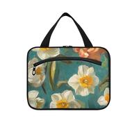 Pittura ad olio con margherite bianche appese borse cosmetiche per le donne con gancio, designer impermeabile trucco borsa organizzatore per viaggio must palestra bolsas de maquillaje para Mujer L