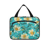 Pittura ad olio con margherite bianche appeso borsa trucco per le donne con gancio, designer pieghevole toilette borsa appeso per le donne viaggio toilette cartera para maquillaje L