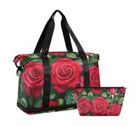 Pittura ad olio con rose rosse grande borsa da palestra Weekender Pernottamento Borsa con tracolla regolabile per viaggio pieghevole, Dipinto ad olio con rose rosse, 1 size