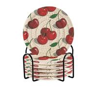 Pittura ad olio con sottobicchieri rossi ciliegia set con supporto 6 sottobicchieri per bevande assorbenti Porta Vasos