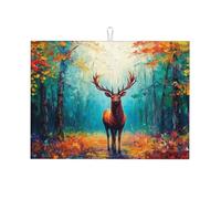 Pittura ad olio della foresta di alci, tappetino scolapiatti in microfibra, riutilizzabile, lavabile, tappetino scolapiatti per accessori da cucina, 45,7 x 61 cm