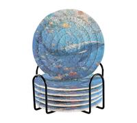 Pittura ad olio di animali dell'oceano sottobicchieri per ufficio con supporto Set di 6 sottobicchieri per tavolino da caffè Articoli per la decorazione della casa