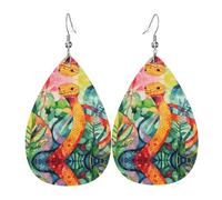 Pittura ad olio di un serpente Orecchini in pelle | Orecchini stampati a forma di goccia d'acqua, adatti per tutti i giorni/feste/incontri scene