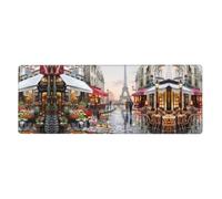 Pittura ad olio Parigi Scena di Strada Torre Eiffel Esteso Tappetino Mouse 30.5x80 cm