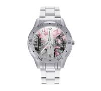 Pittura ad olio Parigi Torre Eiffel Orologi da uomo in acciaio inossidabile Orologio analogico al quarzo Orologio da polso Business, Stile:, regular, Bracciale
