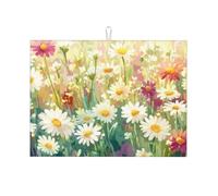 Pittura ad olio - Tappetino scolapiatti in microfibra con motivo a grappolo di luce solare e fiori grandi, riutilizzabile, lavabile, tappetino scolapiatti per accessori da cucina, 45,7 x 61 cm