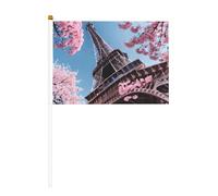 Pittura ad olio Torre Eiffel Parigi Mini Bandiera Palmare Bianco Solido Pole - Colori vivaci e resistente allo sbiadimento - Bandiere tenute in mano con Lancia