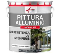Pittura Alluminio Antiruggine Esterno - ARCALAC 401 2,5 L Grigio Antracite | Aderisce Sull'Alluminio, Protegge Dalla Corrosione, Resiste Ai Uv, Asciugatura Rapida - Arcane Industries