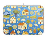 Pittura artistica Blu Villaggio Casa Accessori da Cucina per controsoffitto Scolapiatti stuoia per il bancone della cucina Extra Large Stuoia di asciugatura 18 x 24