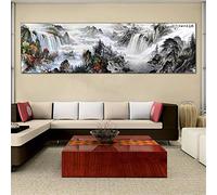 Pittura astratta Stampa su tela di grandi dimensioni Acqua di montagna Calligrafia tradizionale Immagine a parete per soggiorno Decorazioni per la casa 30x120 cm Senza cornice
