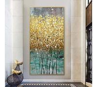 Pittura astratta su tela dorata di grandi dimensioni Poster in oro verde Stampe di lusso moderno Immagine da parete per soggiorno Decorazioni per la casa 50x100 cm (20x39 pollici) Cornice interna