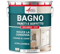 Pittura Bagno Anticondensa Parete Soffitto 2,5 L Bianco | Anticondensa, Limita le Muffe, Lavabile, per Bagno, Muri e Soffitti, Aspetto Opaco - Arcane Industries