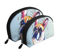 Pittura Bulldog francese, Borsa per trucco a conchiglia Portamonete da donna Borsa da toilette piccola Borsa per cosmetici 2 pezzi