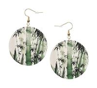 Pittura cinese di bambù stampato orecchini in pelle set per le donne, 1 paio di orecchini leggeri bohémien trafitto gioielli regalo per donne ragazze