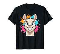 Pittura Colorata Smiling Lama Face Splash Fun Maglietta