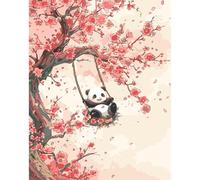 Pittura con i numeri, per adulti, dolce panda per bambini, Paint by Numbers Panda e fiori, kit per dipingere con i numeri, da 8 a 12 anni, paesaggio fai da te per decorazione della casa, senza cornice