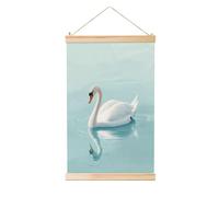 Pittura da appendere in lino con cigno bianco che nuota nel lago, arte da parete in lino per la casa, opera d'arte moderna, decorazione per casa colonica, 40 x 60 cm