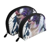 Pittura del cane d'arte Border Collie, Borsa per trucco a conchiglia Portamonete da donna Borsa da toilette piccola Borsa per cosmetici 2 pezzi