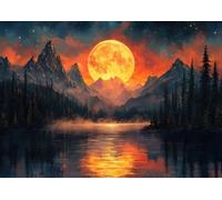 Pittura di diamanti Luna dorata in montagna 30x40cm