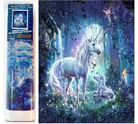 Pittura di diamanti Unicorni nella foresta magica 30x40cm