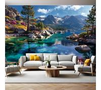 Pittura Di Paesaggio Carta da Parati Fotografica Montagne, laghi e fiumi Poster Giganti da Parete 400 x 280 cm Soggiorno Divano TV Hotel a Tema Corridoio di Lusso Sfondo Dipinto Murale