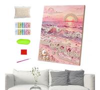 Pittura di perle con cornice 5D Beach Sunrise Handmade strass Wall Art