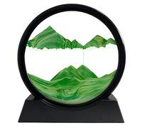 Pittura di Sabbia Che scorre Deco- Pittura di Vetro Rotonda a Clessidra 3D, Cornice di Flow Sabbia Immagine in Movimento, Paesaggio Dinamica Art Decorazione Regalo per Casa Ufficio(Verde,12")