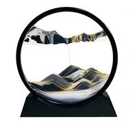 Pittura di Sabbia Che scorre Deco- Pittura di Vetro Rotonda a Clessidra 3D, Cornice di Flow Sabbia Immagine in Movimento, Paesaggio Dinamica Art Decorazione Regalo per Casa Ufficio（Nero, 7 Pollici）