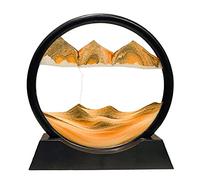 Pittura di Sabbia Che scorre - Pittura di Vetro Rotonda a Clessidra 3D, Cornice di Flow Sabbia Immagine in Movimento, Paesaggio Dinamica Art Decorazione Regalo per Casa Ufficio（Giallo, 12 Pollici）