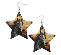 Pittura di un cavallo stampa orecchini in pelle a forma di stella leggeri ed eleganti accessori per feste, balli e vita quotidiana.