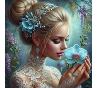 Pittura diamanti Ragazza con orchidea 30x40 cm
