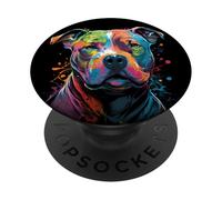 Pittura divertente di arte del cane del bullo del volto variopinto di Pit PopSockets PopGrip Adesivo