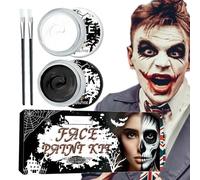 Pittura facciale di Halloween in e nero,Trucco di pittura viso in e nero - Kit di tavolozza di pittura professionale con pennelli - Pittura viso di grande capacità per adulti, vernici per piedi