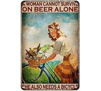 Pittura In Ferro A Woman Cannot Survive On Beer Alone She Also Needs A Bicycle Decorazione Quadri Metallo Vintage Targa In Metallo Per Pub Esterno Club 20X30Cm
